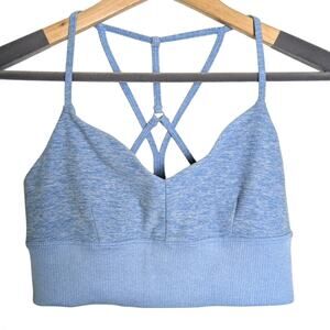Alo Yoga Lavish Strappy Back Sports Bra Crop Top Blue Heather Women Size S